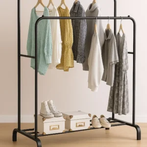 Rangement vêtements métal noir – Portant Edihome avec étagère à chaussures