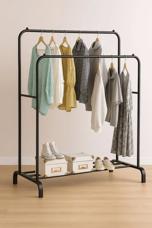 Rangement vêtements métal noir – Portant Edihome avec étagère à chaussures