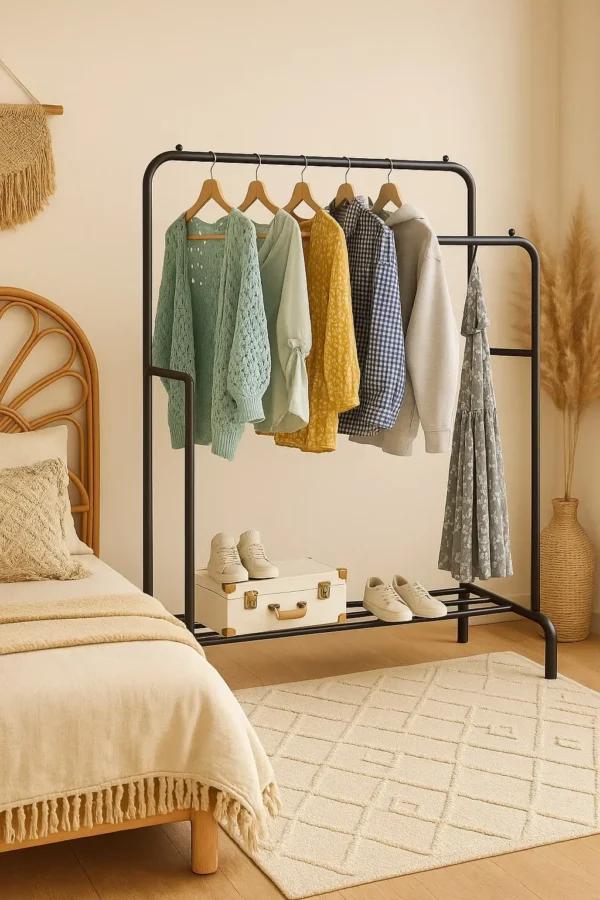 Rangement vêtements métal noir – Portant Edihome avec étagère à chaussures