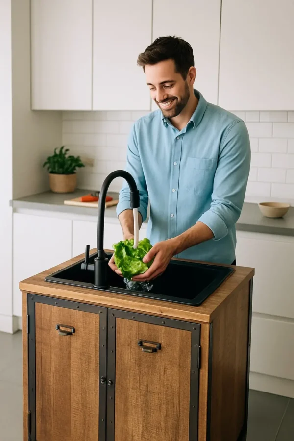 Melchior – Le meuble bas de cuisine en manguier massif qui allie style et praticité