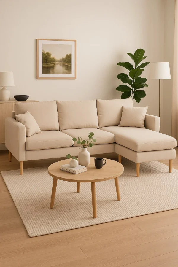 Joey – Canapé d’Angle 3/4 Places | Design Chic & Assise Beige Confortable